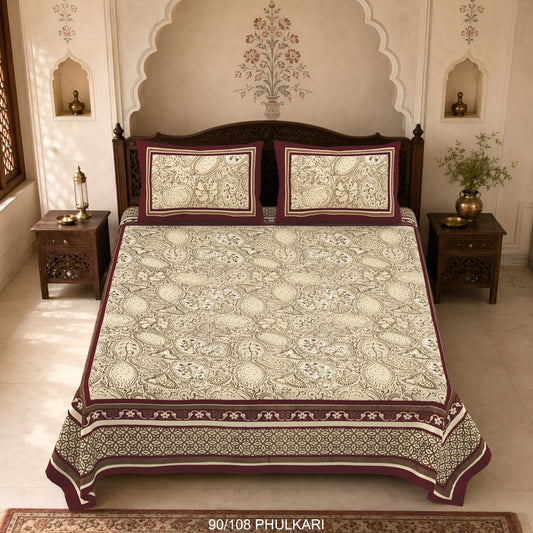 Cotton Viscose Blend Autoloom Double Bedsheet with 2 Zipper Pillow Covers (90 × 108 Inches)