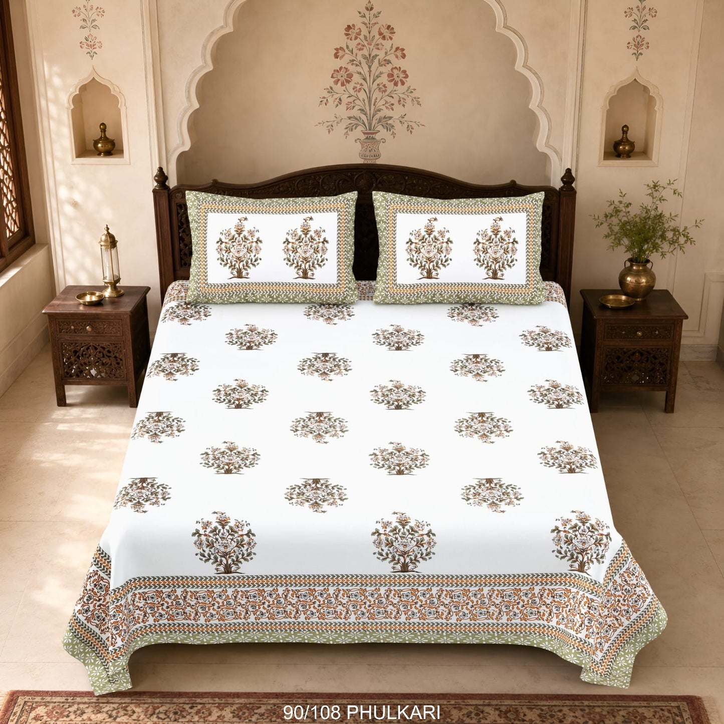 Cotton Viscose Blend Autoloom Double Bedsheet with 2 Zipper Pillow Covers (90 × 108 Inches)