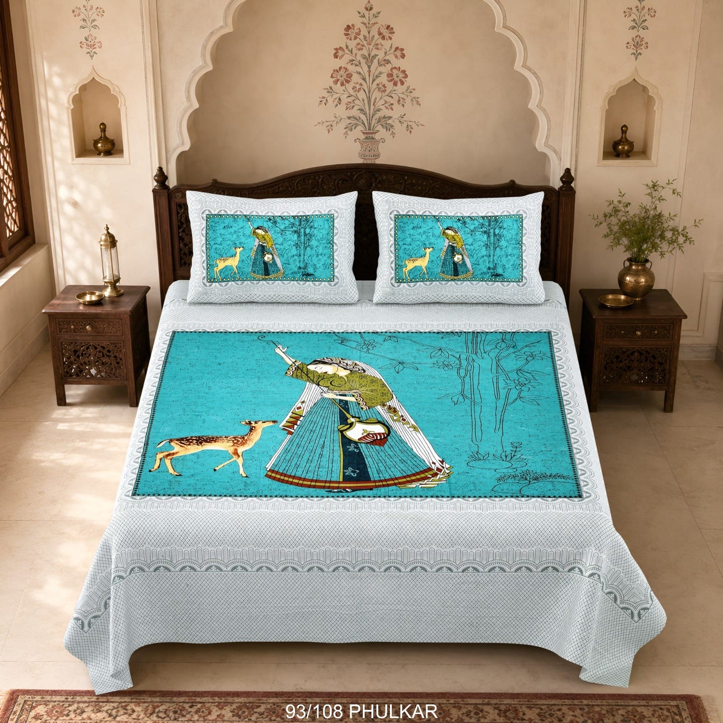 Cotton Viscose Blend Autoloom Double Bedsheet with 2 Zipper Pillow Covers (90 × 108 Inches)