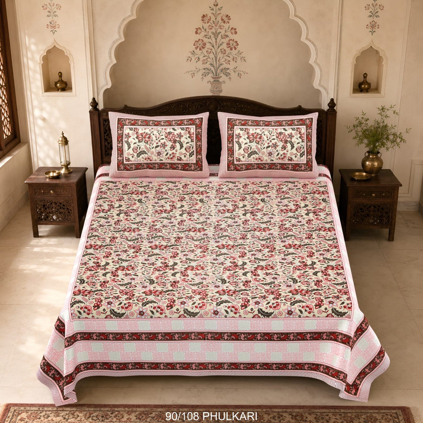 Cotton Viscose Blend Autoloom Double Bedsheet with 2 Zipper Pillow Covers (90 × 108 Inches)