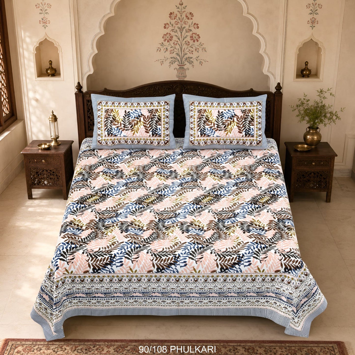 Cotton Viscose Blend Autoloom Double Bedsheet with 2 Zipper Pillow Covers (90 × 108 Inches)