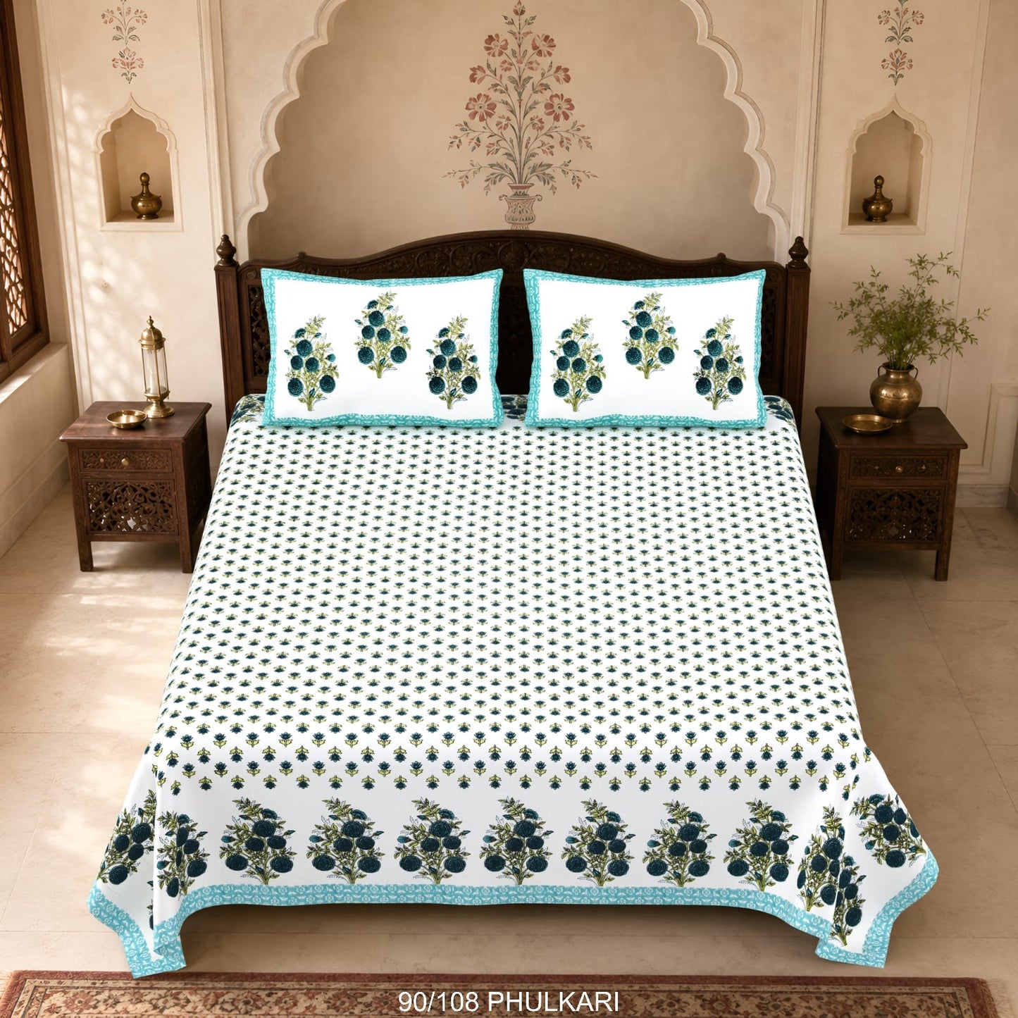 Cotton Viscose Blend Autoloom Double Bedsheet with 2 Zipper Pillow Covers (90 × 108 Inches)
