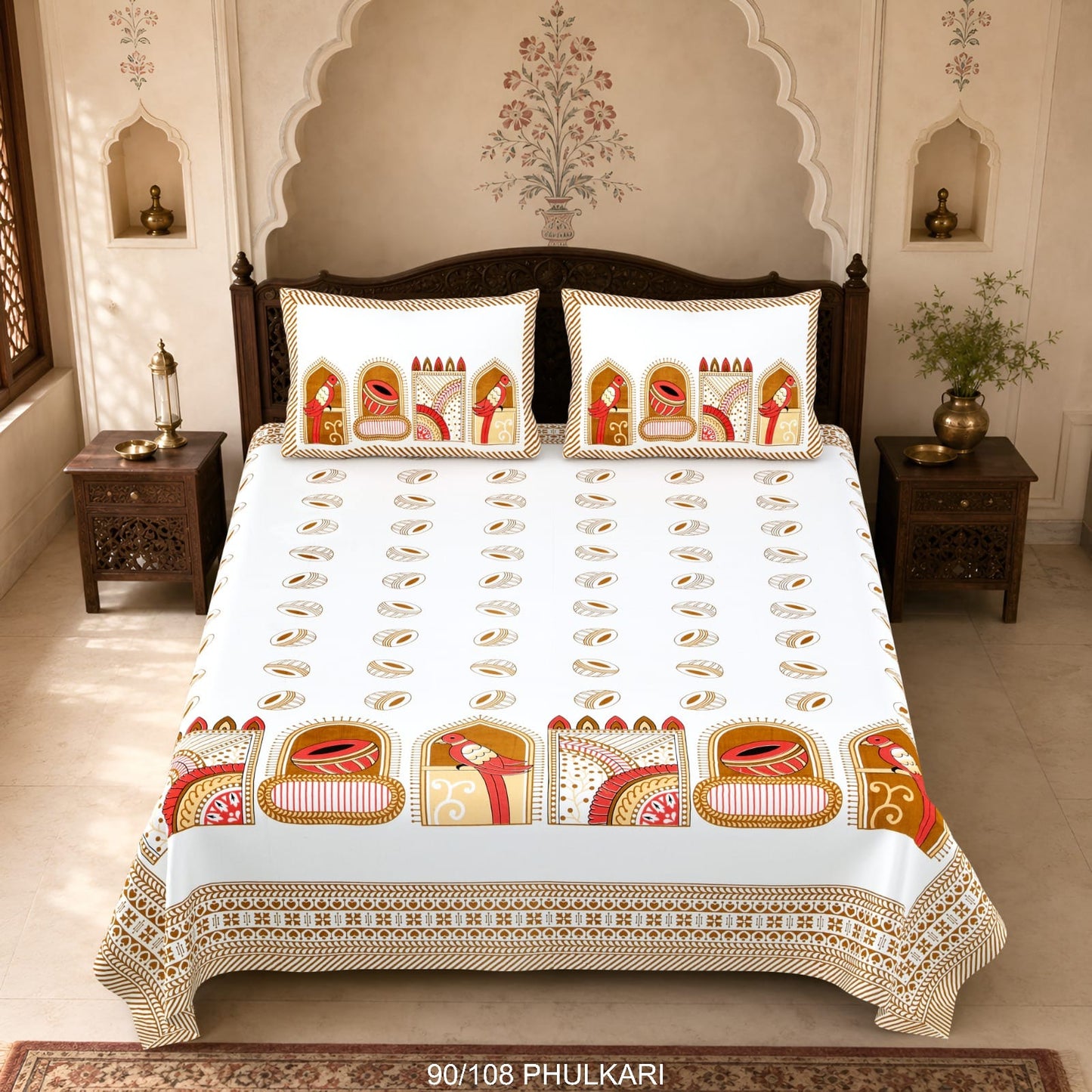 Cotton Viscose Blend Autoloom Double Bedsheet with 2 Zipper Pillow Covers (90 × 108 Inches)