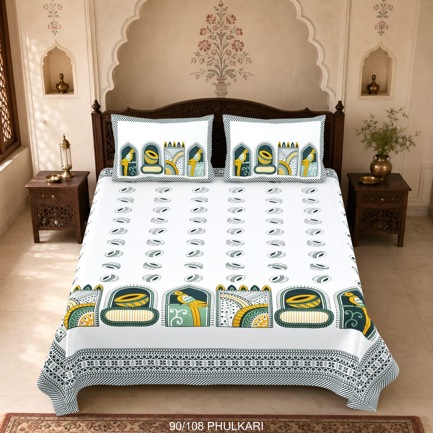 Cotton Viscose Blend Autoloom Double Bedsheet with 2 Zipper Pillow Covers (90 × 108 Inches)