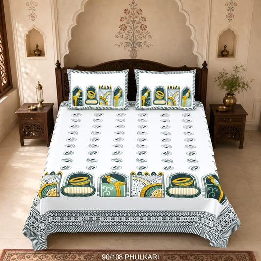 Cotton Viscose Blend Autoloom Double Bedsheet with 2 Zipper Pillow Covers (90 × 108 Inches)