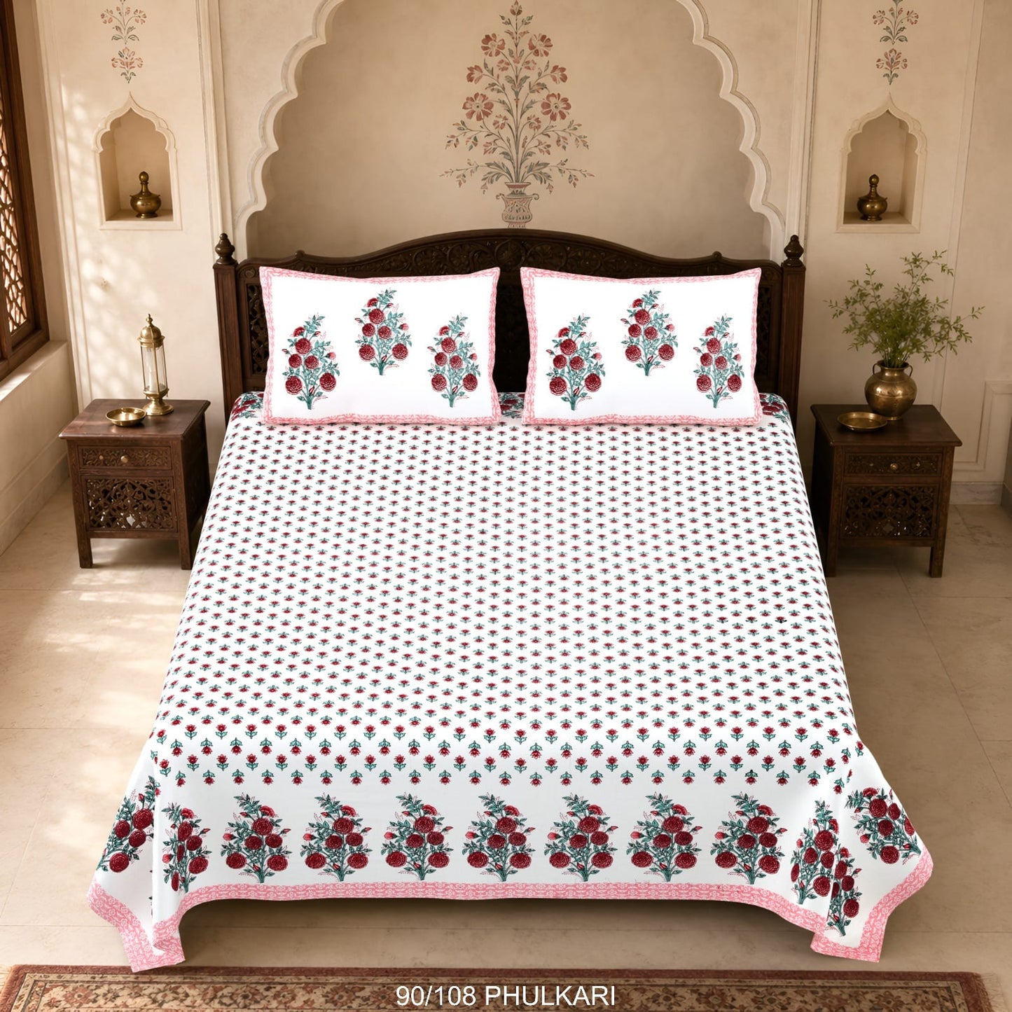 Cotton Viscose Blend Autoloom Double Bedsheet with 2 Zipper Pillow Covers (90 × 108 Inches)
