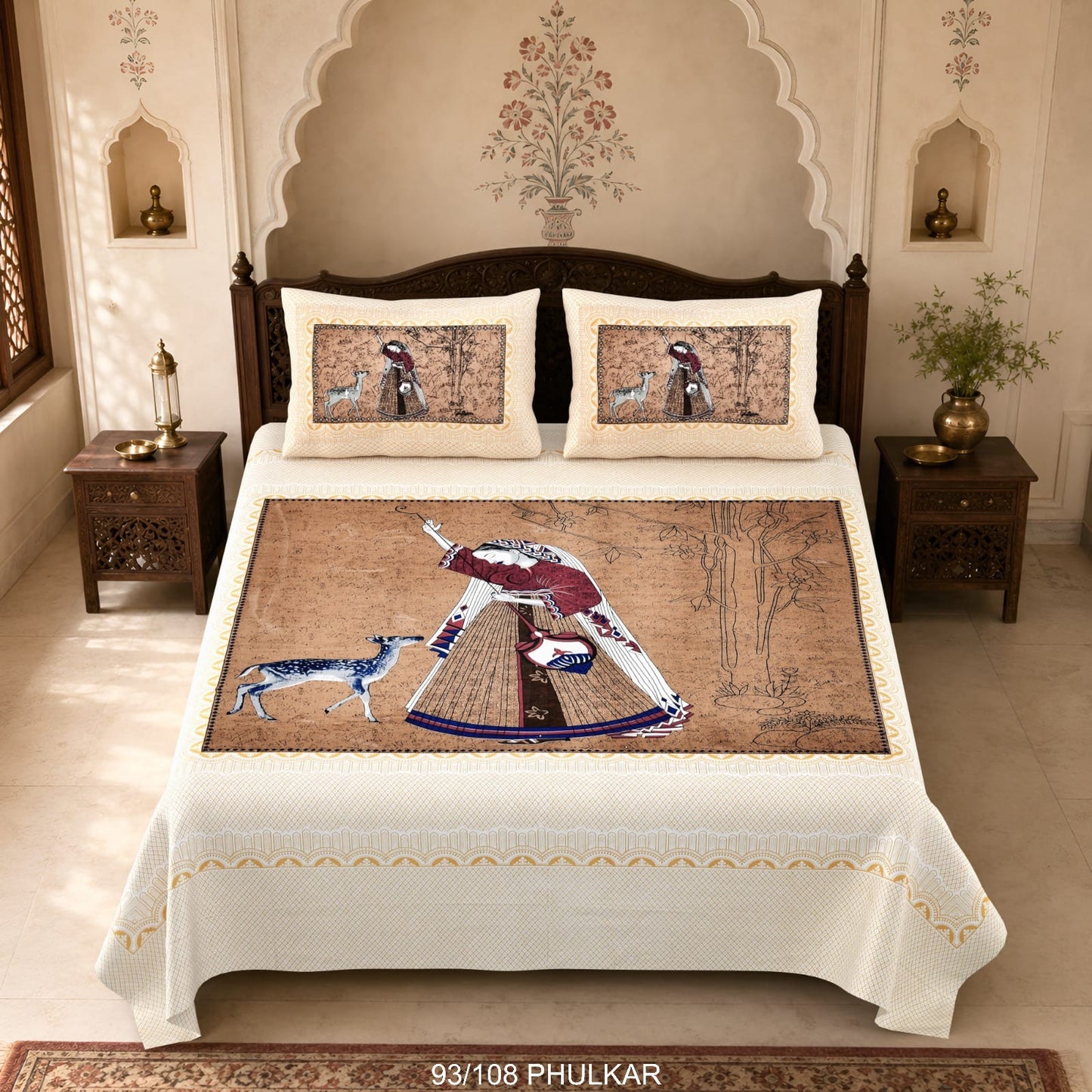 Cotton Viscose Blend Autoloom Double Bedsheet with 2 Zipper Pillow Covers (90 × 108 Inches)