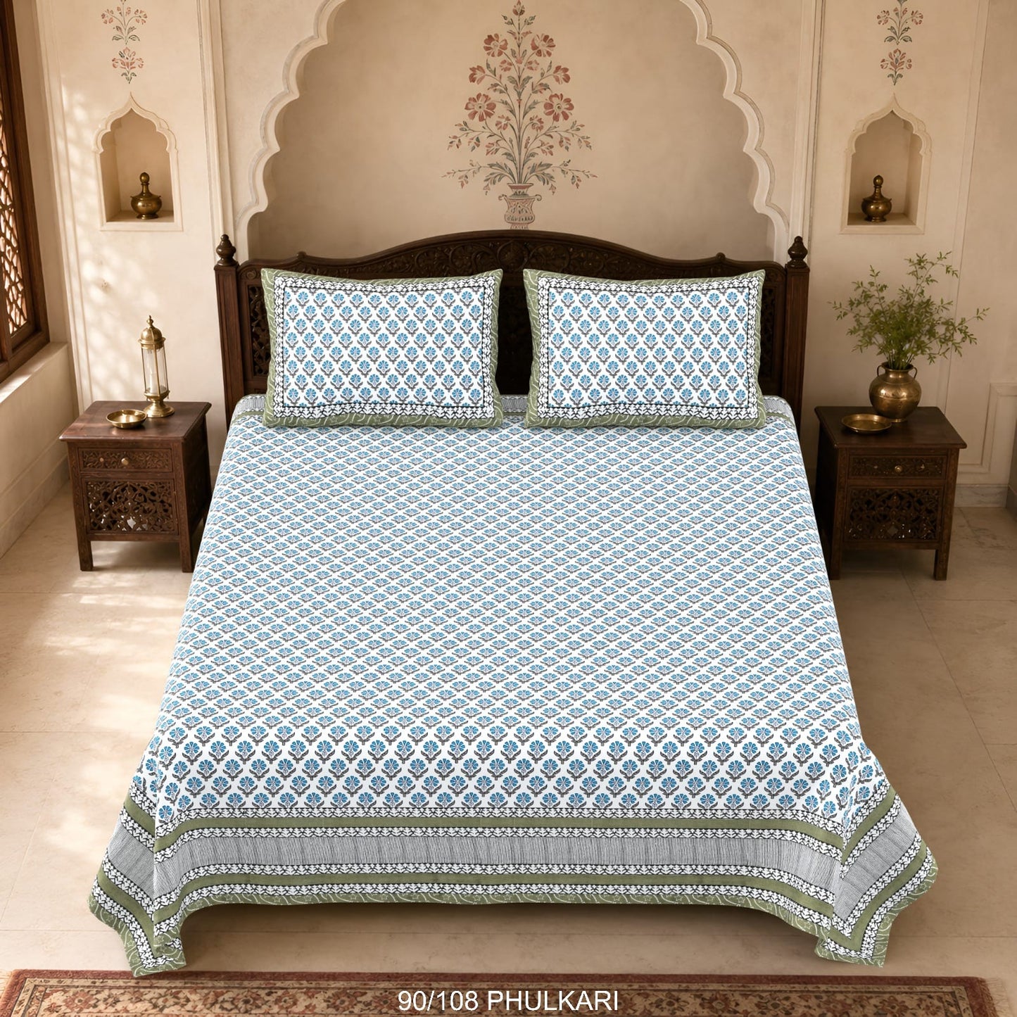 Cotton Viscose Blend Autoloom Double Bedsheet with 2 Zipper Pillow Covers (90 × 108 Inches)
