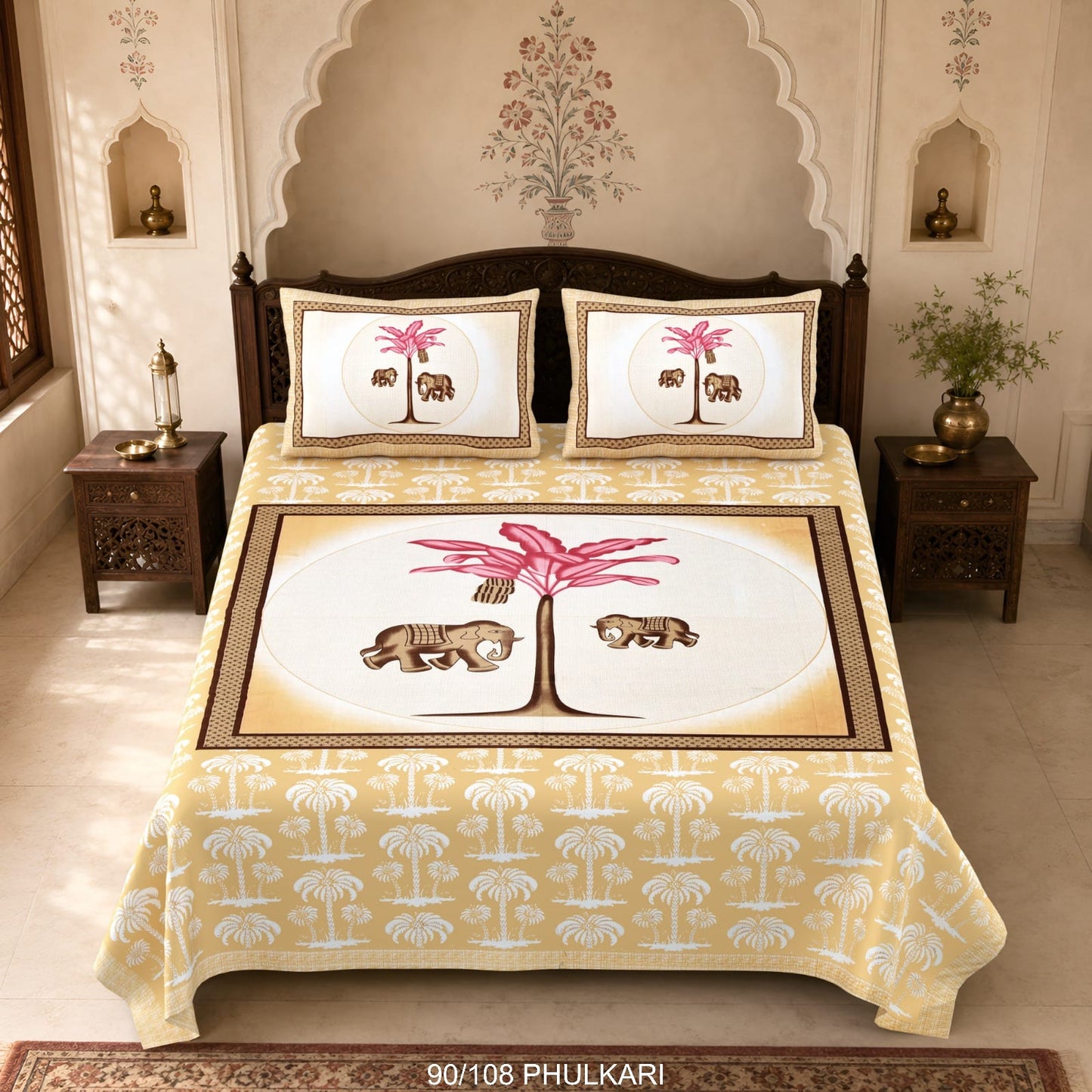 Cotton Viscose Blend Autoloom Double Bedsheet with 2 Zipper Pillow Covers (90 × 108 Inches)