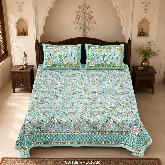 Cotton Viscose Blend Autoloom Double Bedsheet with 2 Zipper Pillow Covers (90 × 108 Inches)