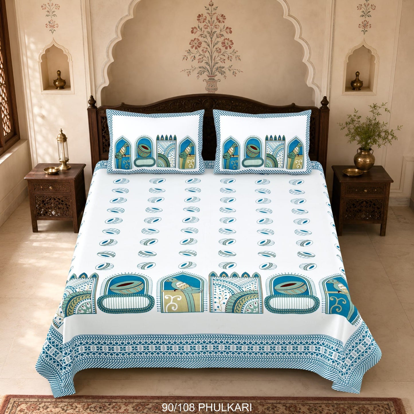 Cotton Viscose Blend Autoloom Double Bedsheet with 2 Zipper Pillow Covers (90 × 108 Inches)