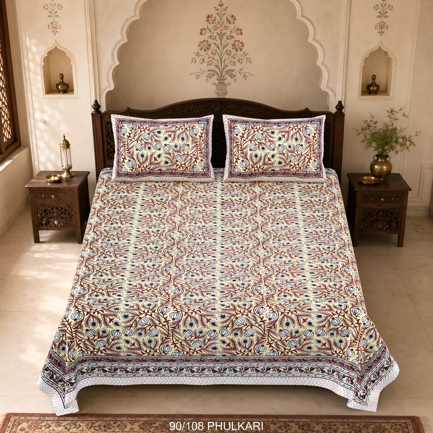 Cotton Viscose Blend Autoloom Double Bedsheet with 2 Zipper Pillow Covers (90 × 108 Inches)