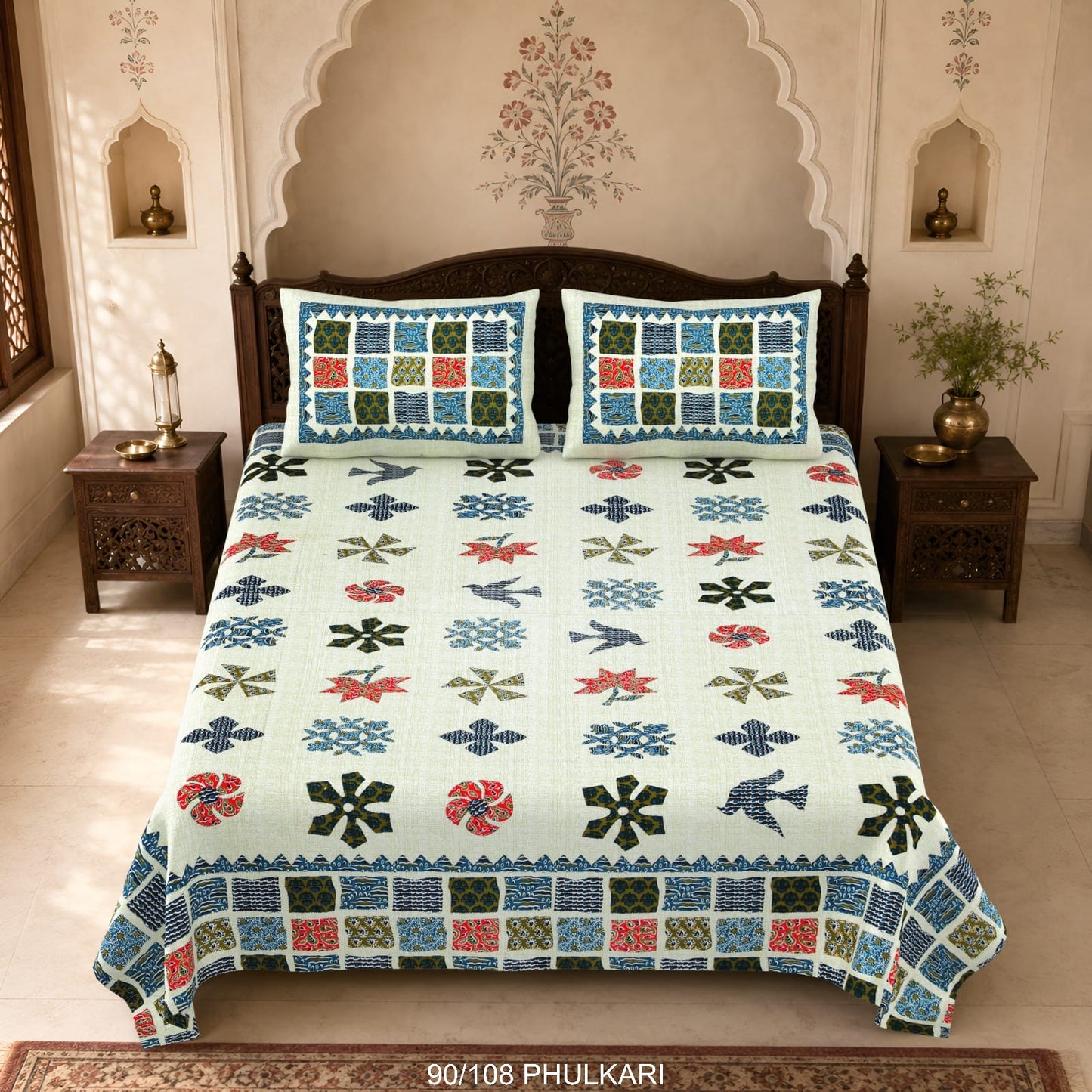 Cotton Viscose Blend Autoloom Double Bedsheet with 2 Zipper Pillow Covers (90 × 108 Inches)