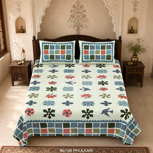 Cotton Viscose Blend Autoloom Double Bedsheet with 2 Zipper Pillow Covers (90 × 108 Inches)