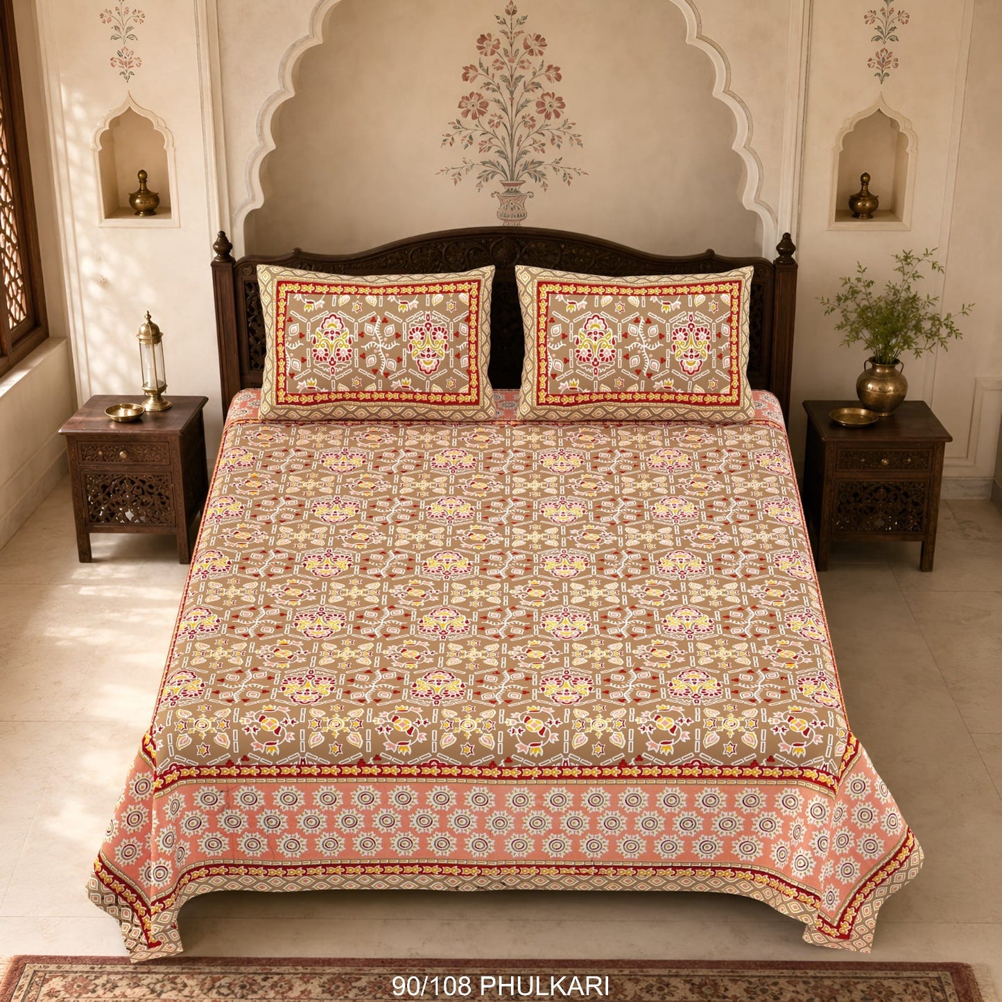 Cotton Viscose Blend Autoloom Double Bedsheet with 2 Zipper Pillow Covers (90 × 108 Inches)