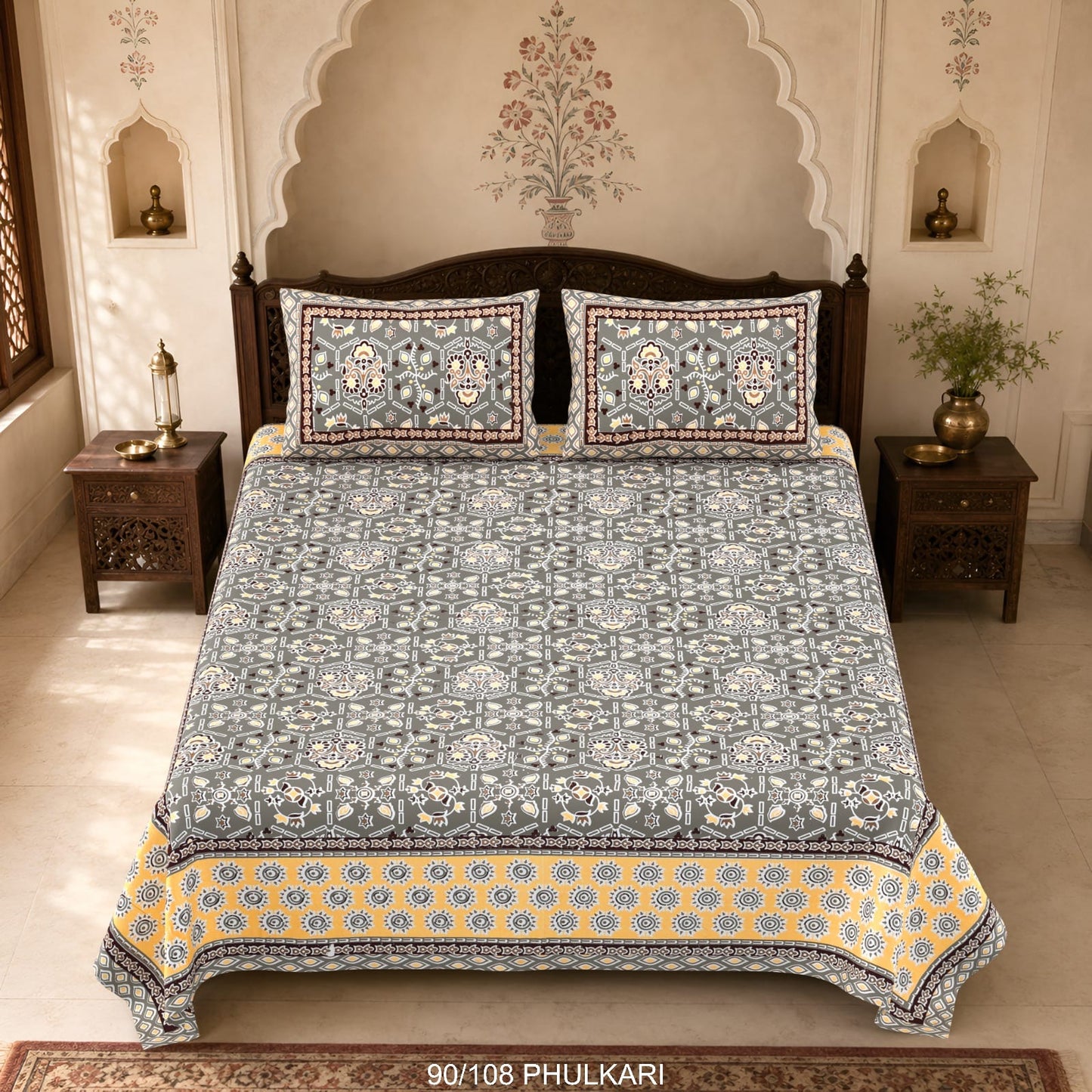 Cotton Viscose Blend Autoloom Double Bedsheet with 2 Zipper Pillow Covers (90 × 108 Inches)
