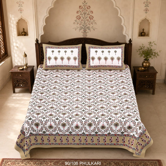 Cotton Viscose Blend Autoloom Double Bedsheet with 2 Zipper Pillow Covers (90 × 108 Inches)