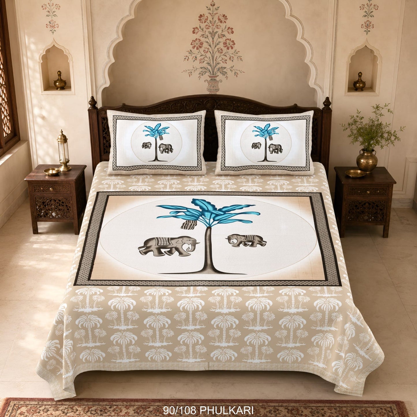 Cotton Viscose Blend Autoloom Double Bedsheet with 2 Zipper Pillow Covers (90 × 108 Inches)