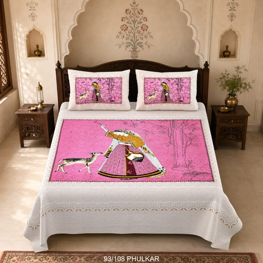 Cotton Viscose Blend Autoloom Double Bedsheet with 2 Zipper Pillow Covers (90 × 108 Inches)