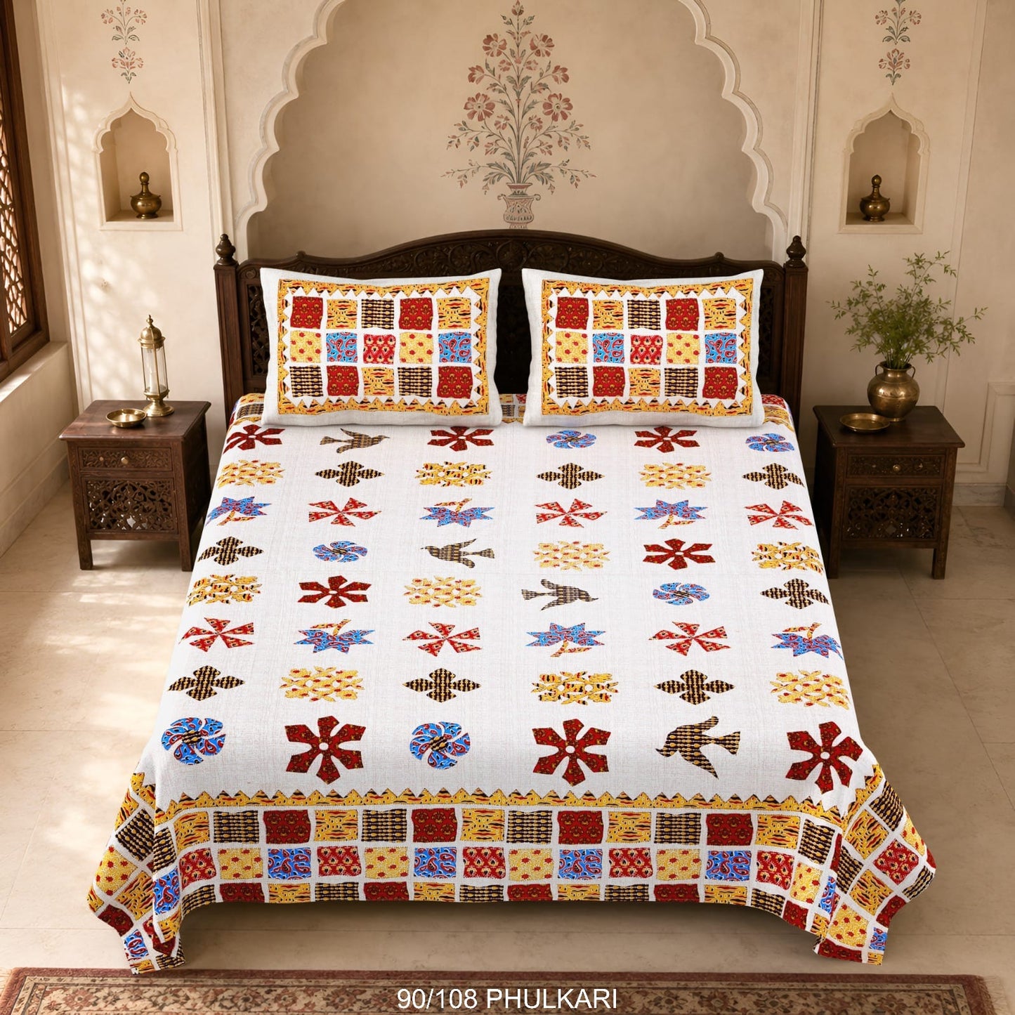 Cotton Viscose Blend Autoloom Double Bedsheet with 2 Zipper Pillow Covers (90 × 108 Inches)