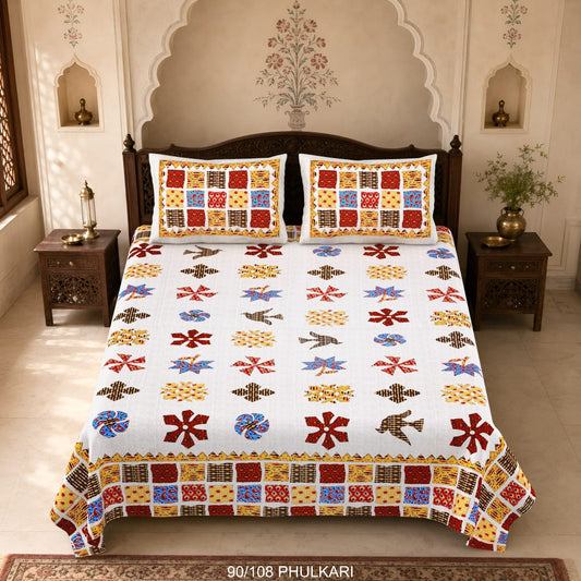 Cotton Viscose Blend Autoloom Double Bedsheet with 2 Zipper Pillow Covers (90 × 108 Inches)