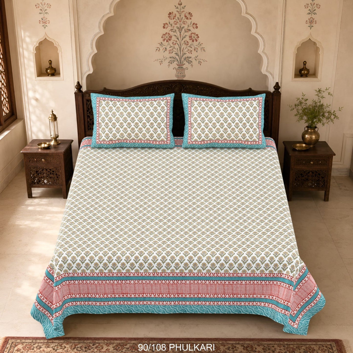 Cotton Viscose Blend Autoloom Double Bedsheet with 2 Zipper Pillow Covers (90 × 108 Inches)