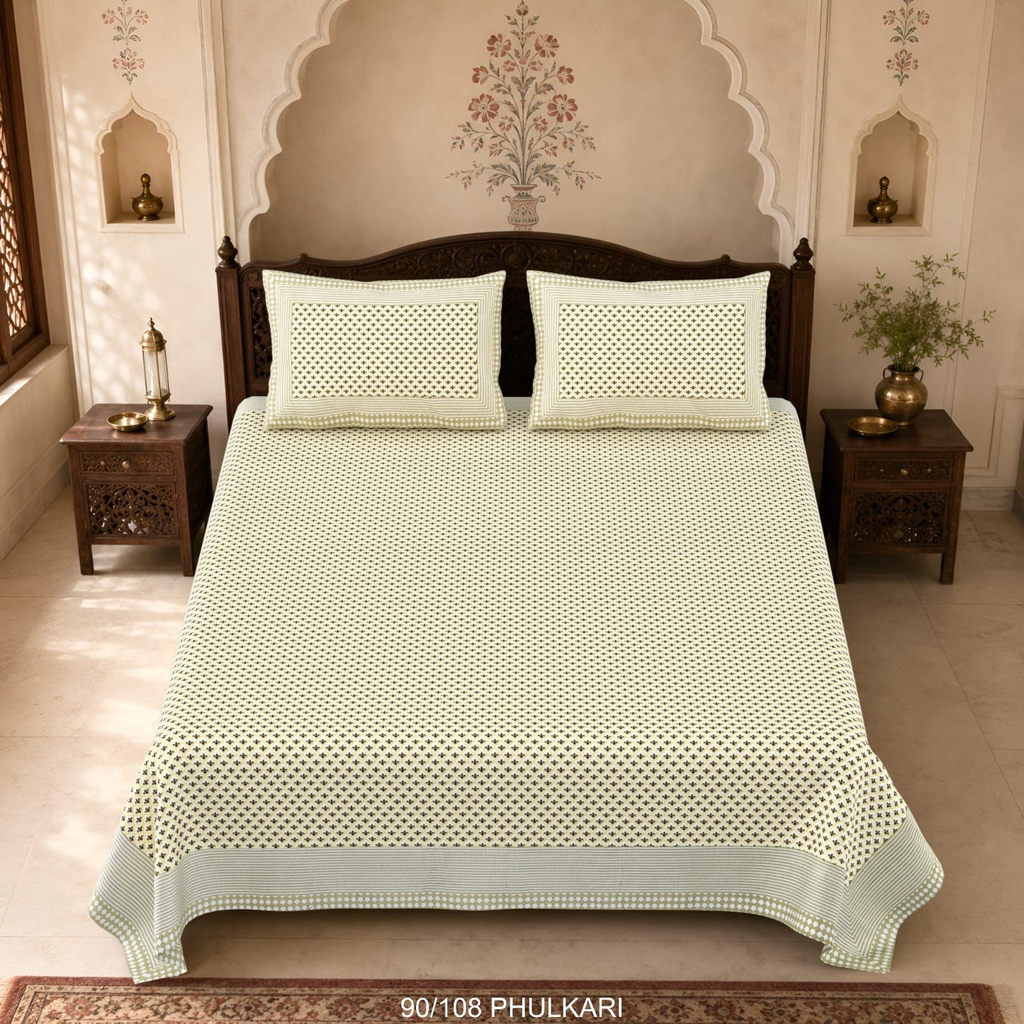 Cotton Viscose Blend Autoloom Double Bedsheet with 2 Zipper Pillow Covers (90 × 108 Inches)