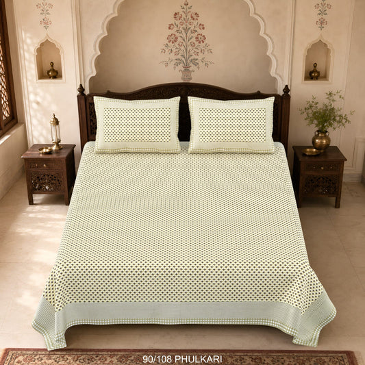 Cotton Viscose Blend Autoloom Double Bedsheet with 2 Zipper Pillow Covers (90 × 108 Inches)