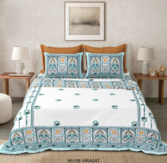Cotton-Viscose Blend Double Bedsheet with 2 Pillow Covers (95 x 108 Inches)