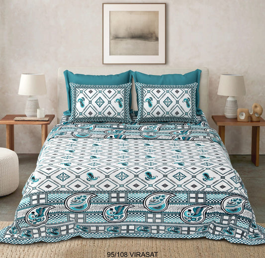 Cotton-Viscose Blend Double Bedsheet with 2 Pillow Covers (95 x 108 Inches)