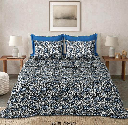 Cotton-Viscose Blend Double Bedsheet with 2 Pillow Covers (95 x 108 Inches)