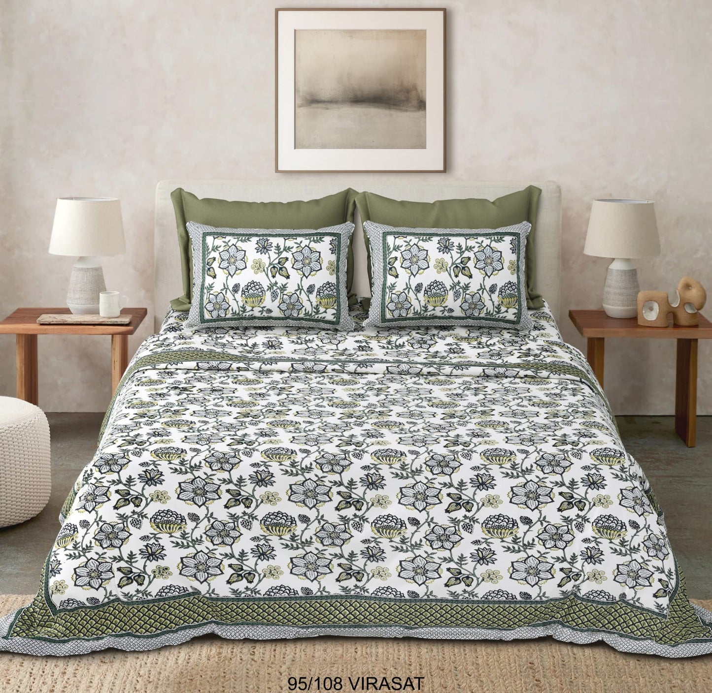 Cotton-Viscose Blend Double Bedsheet with 2 Pillow Covers