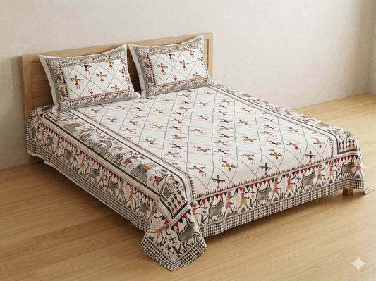 Cotton-Viscose Blend Double Bedsheet with 2 Pillow Covers