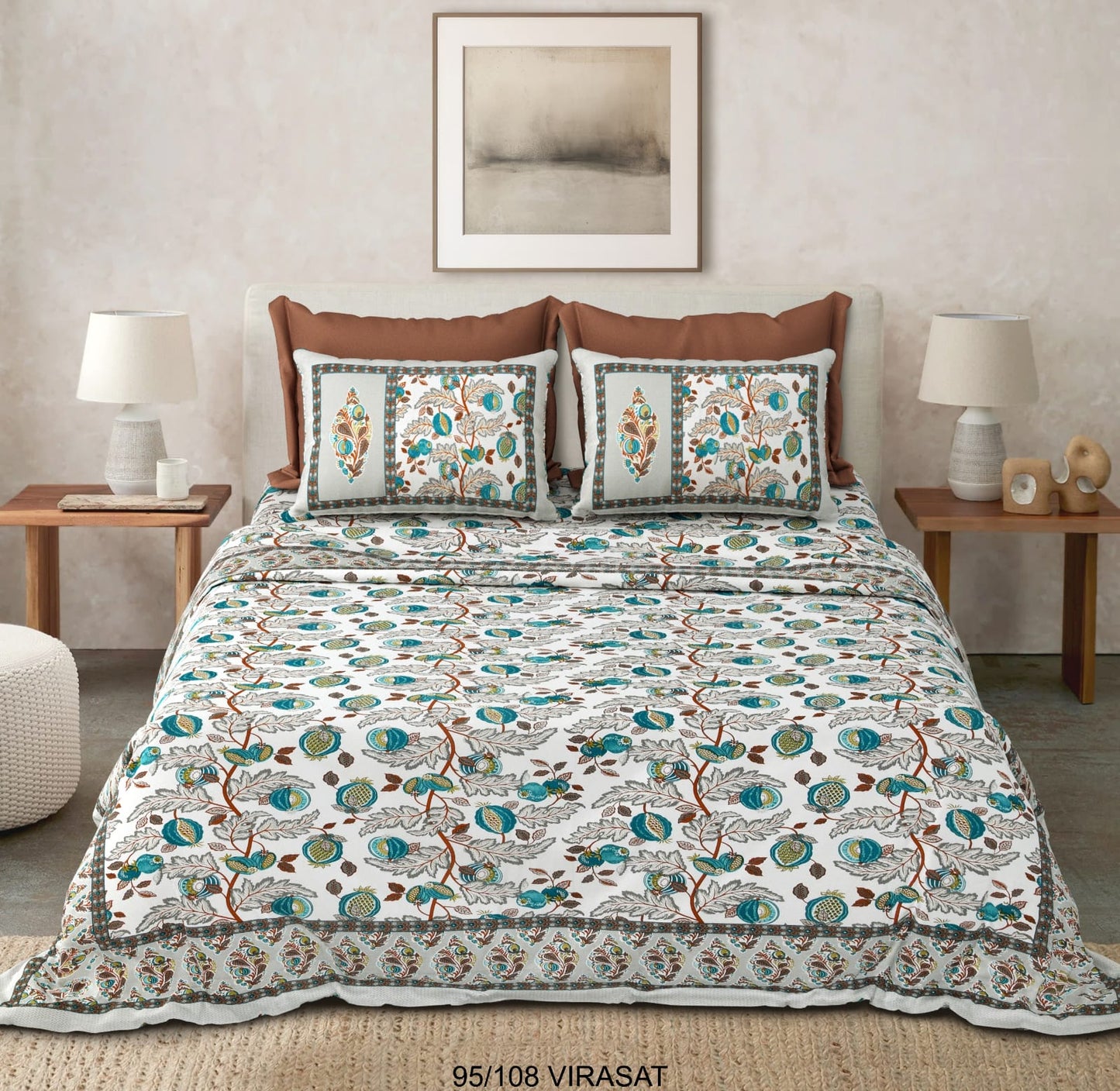 Cotton-Viscose Blend Double Bedsheet with 2 Pillow Covers