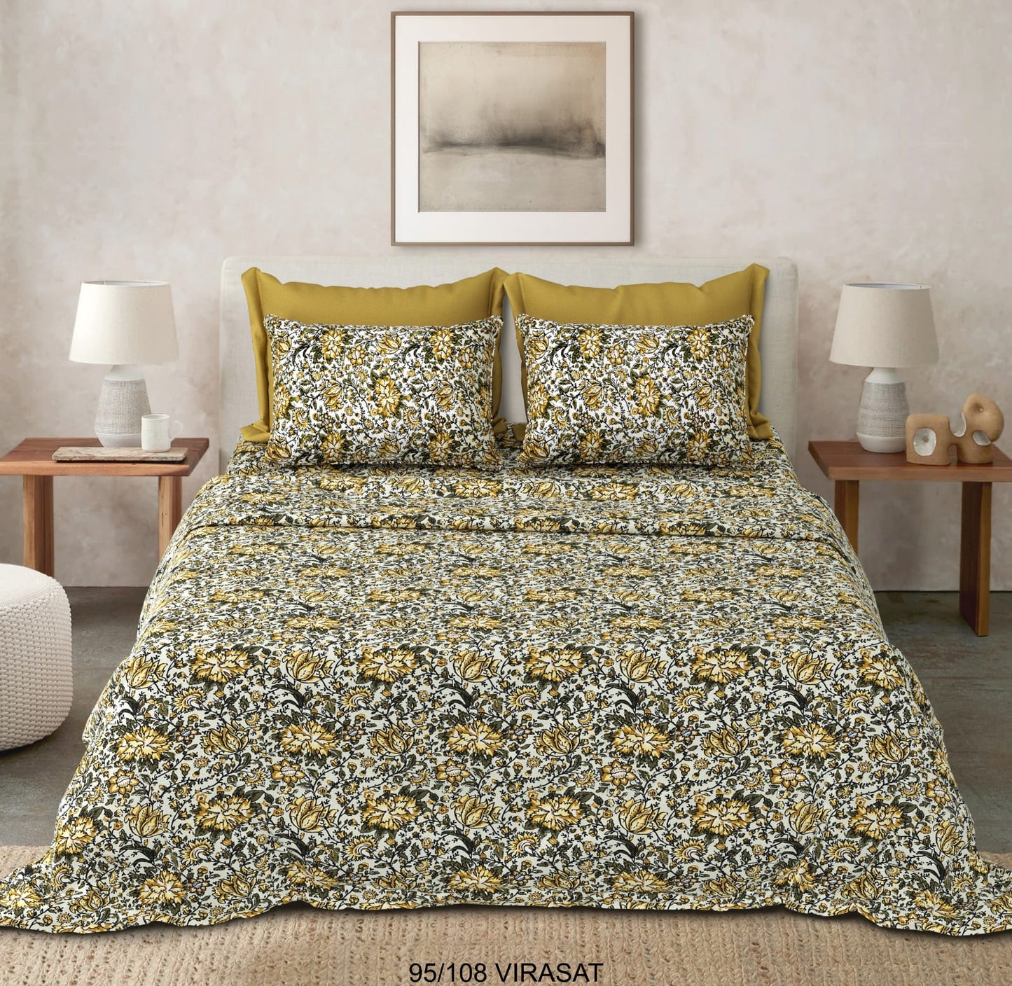 Cotton-Viscose Blend Double Bedsheet with 2 Pillow Covers