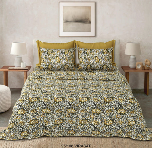 Cotton-Viscose Blend Double Bedsheet with 2 Pillow Covers