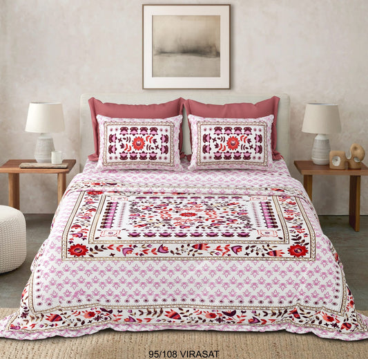 Cotton-Viscose Blend Double Bedsheet with 2 Pillow Covers