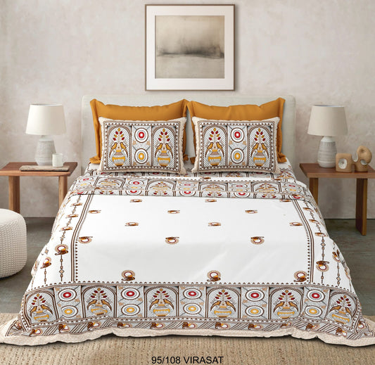 Cotton-Viscose Blend Double Bedsheet with 2 Pillow Covers