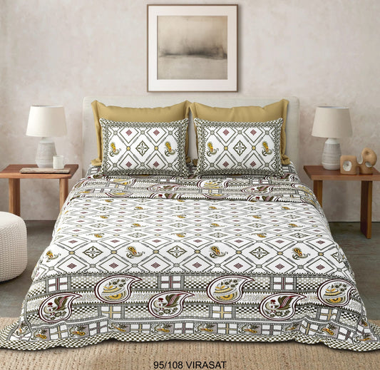Cotton-Viscose Blend Double Bedsheet with 2 Pillow Covers