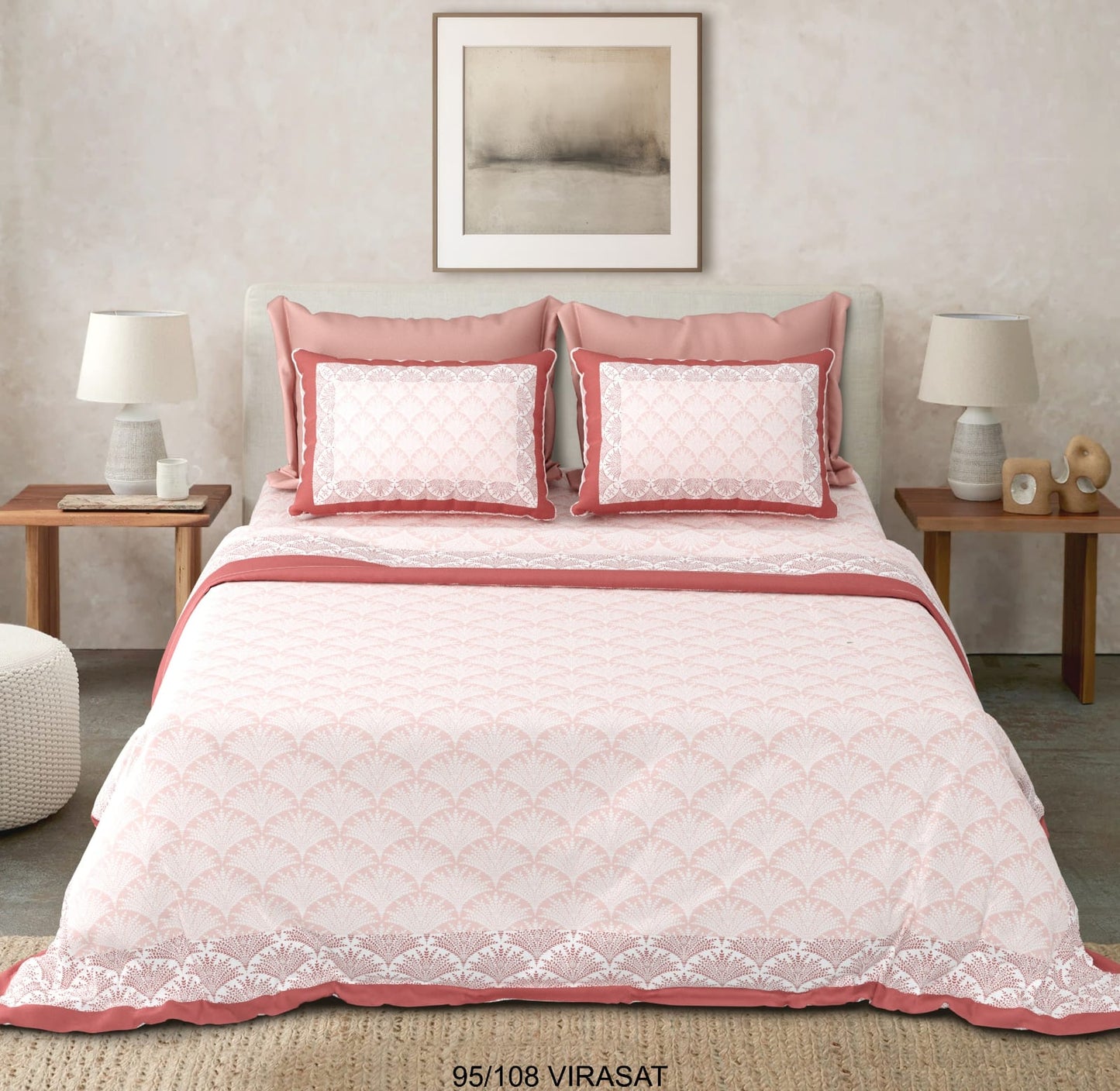 Cotton-Viscose Blend Double Bedsheet with 2 Pillow Covers