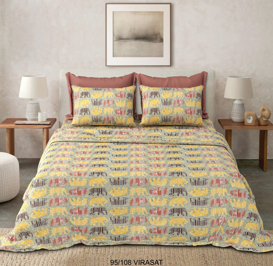 Cotton-Viscose Blend Double Bedsheet with 2 Pillow Covers