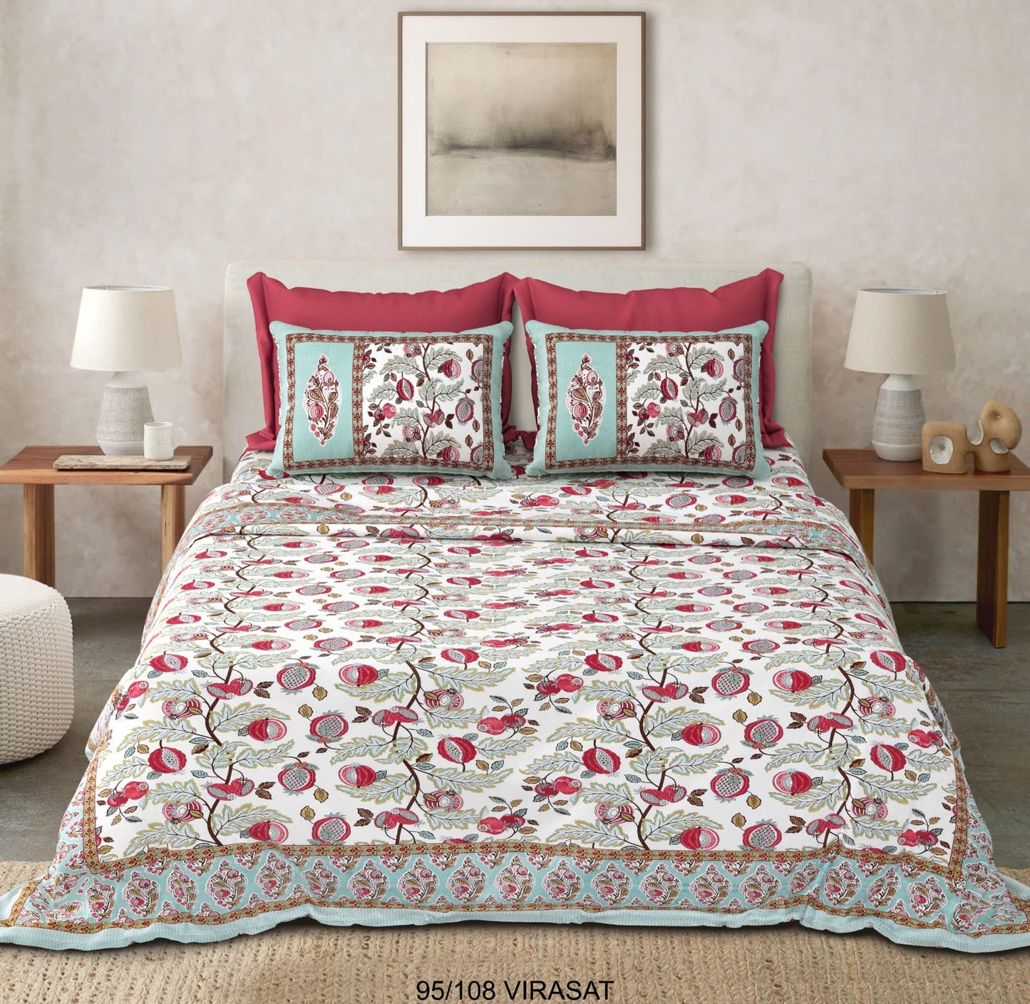 Cotton-Viscose Blend Double Bedsheet with 2 Pillow Covers