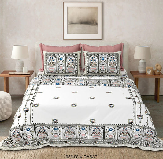 Cotton-Viscose Blend Double Bedsheet with 2 Pillow Covers