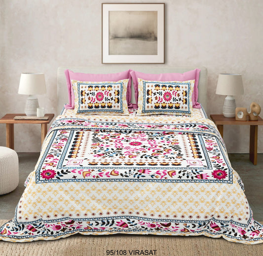 Cotton-Viscose Blend Double Bedsheet with 2 Pillow Covers