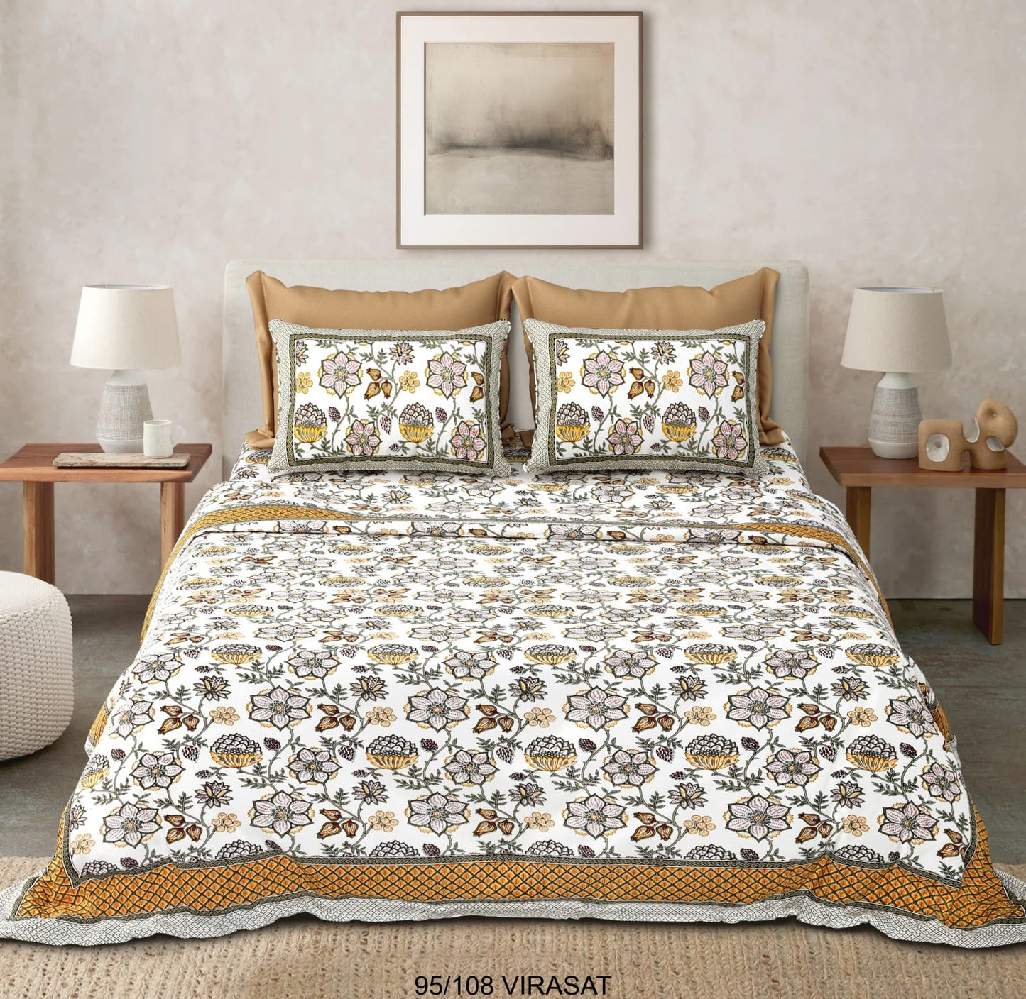Cotton-Viscose Blend Double Bedsheet with 2 Pillow Covers
