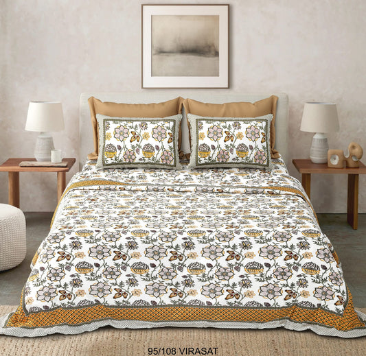 Cotton-Viscose Blend Double Bedsheet with 2 Pillow Covers