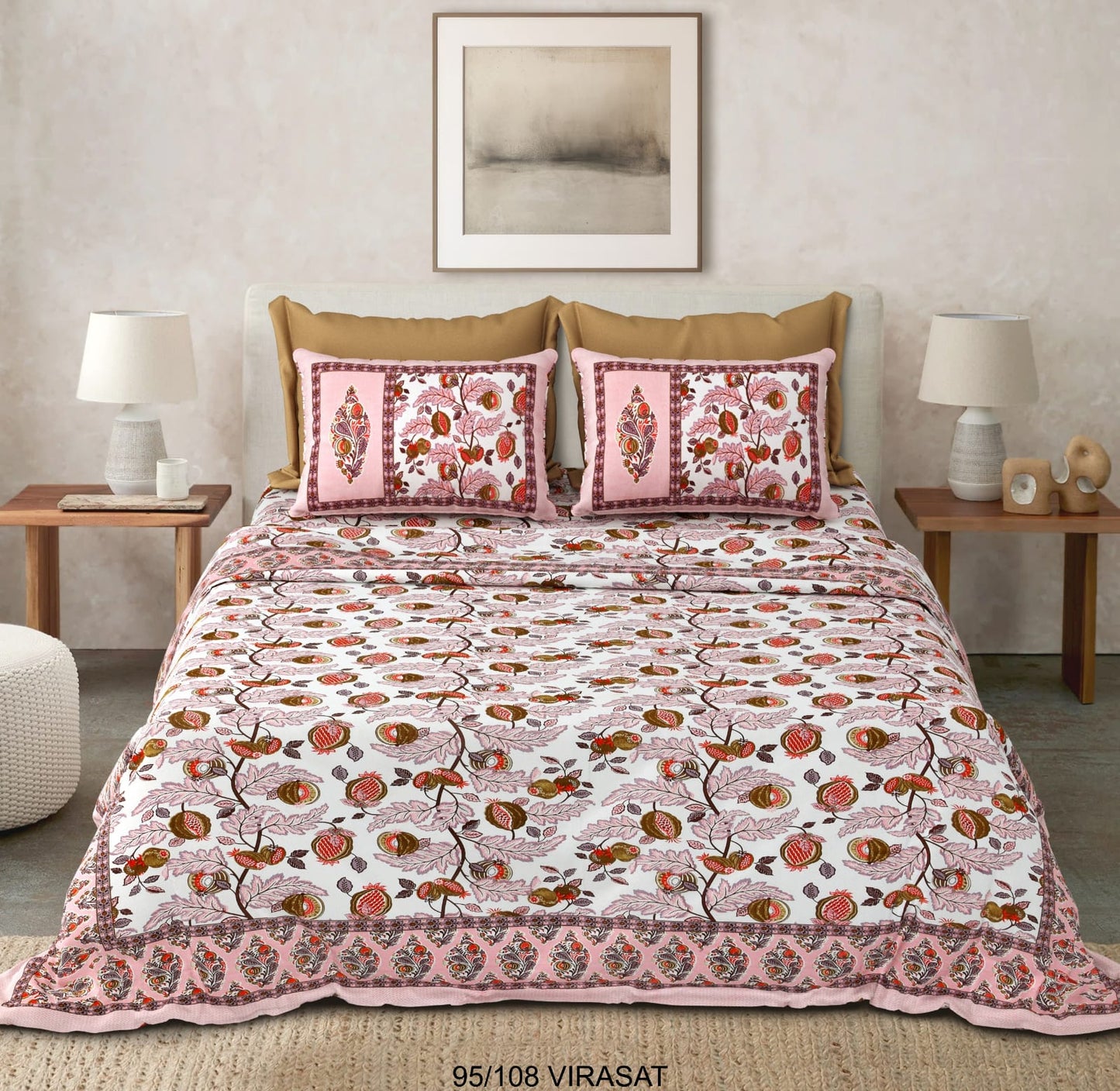 Cotton-Viscose Blend Double Bedsheet with 2 Pillow Covers