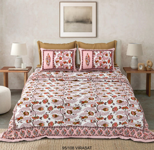Cotton-Viscose Blend Double Bedsheet with 2 Pillow Covers