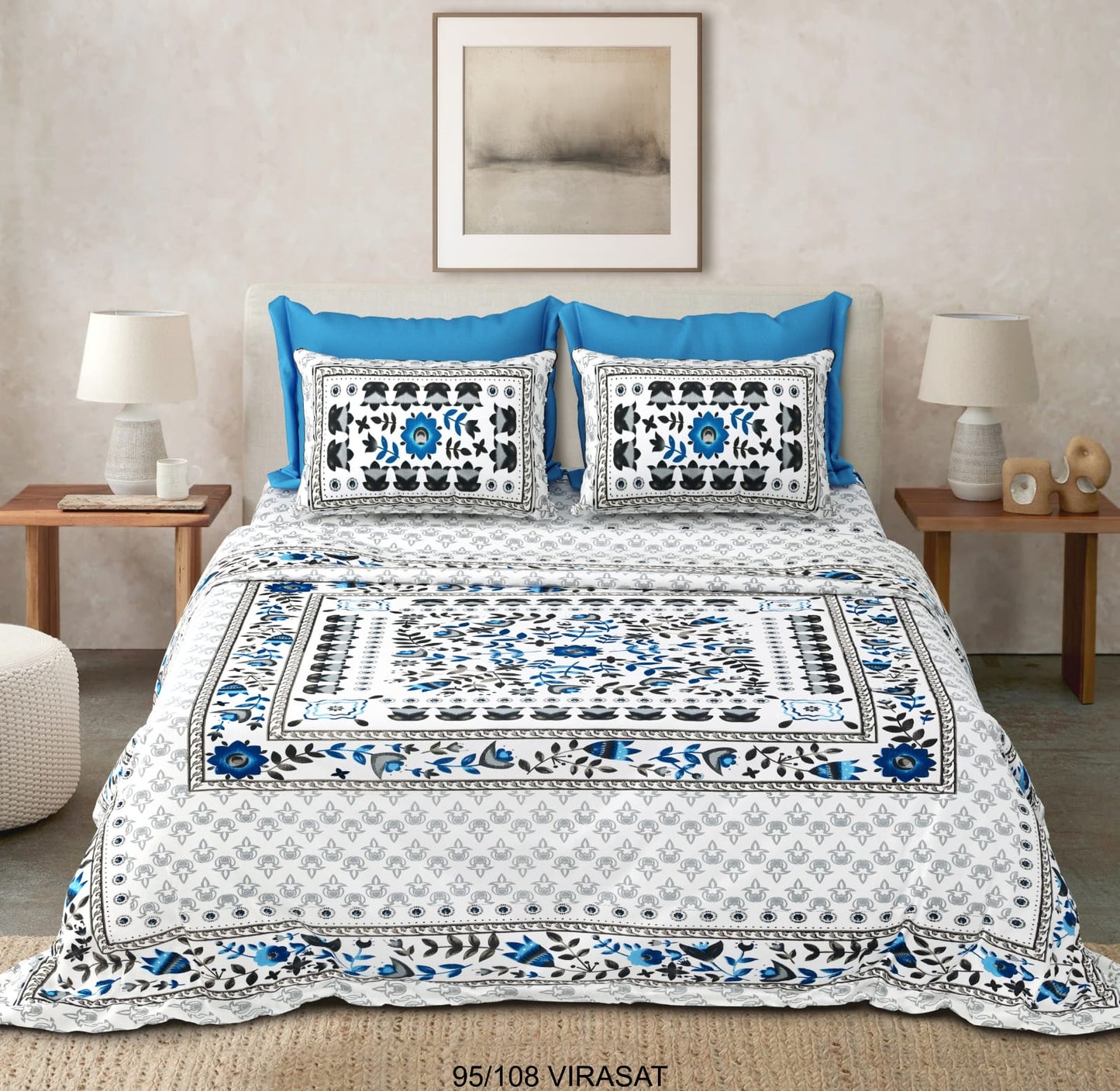 Cotton-Viscose Blend Double Bedsheet with 2 Pillow Covers