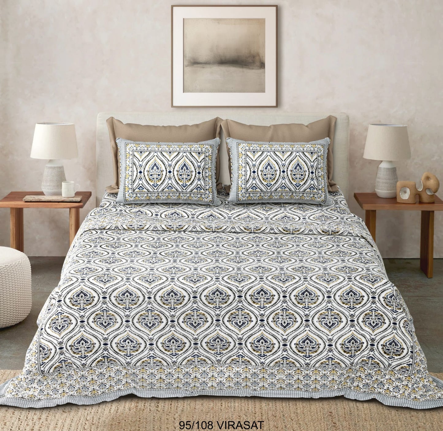 Cotton-Viscose Blend Double Bedsheet with 2 Pillow Covers